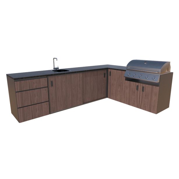 LETNA KUHINJA BELLANO FLORENCE AMERIŠKI OREH L 3070/2168X634X950 PULT GRANIT