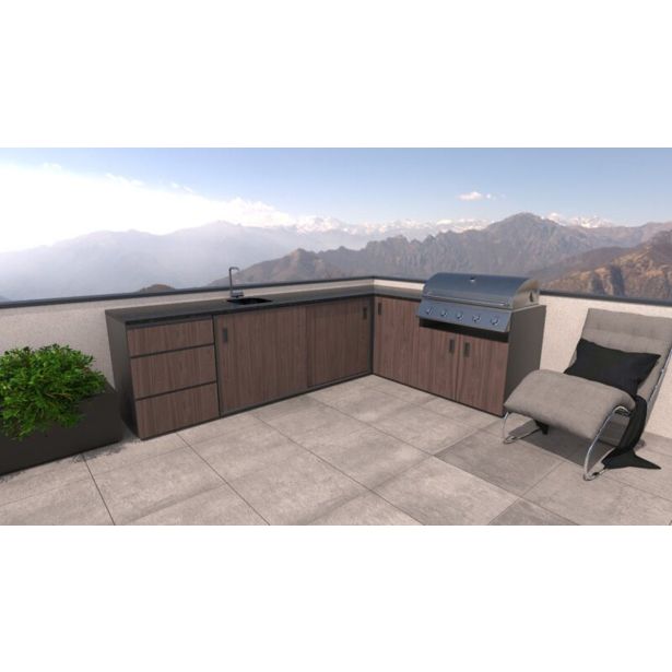 LETNA KUHINJA BELLANO FLORENCE AMERIŠKI OREH L 3070/2168X634X950 PULT GRANIT