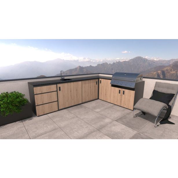 LETNA KUHINJA BELLANO FLORENCE HRAST RUSTIK L 3070/2168X634X950 PULT GRANIT