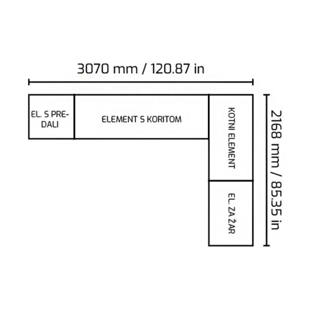 LETNA KUHINJA BELLANO FLORENCE HRAST RUSTIK L 3070/2168X634X950 PULT GRANIT