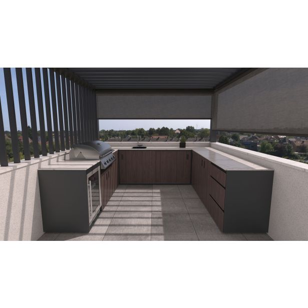 LETNA KUHINJA BELLANO NAPOLI AMERIŠKI OREH L 2804/3068X634X935 PULT PORCELAN