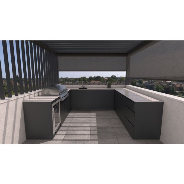 LETNA KUHINJA BELLANO NAPOLI ANTRACIT L 2804/3068X634X935 PULT PORCELAN
