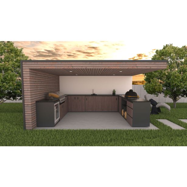 LETNA KUHINJA BELLANO PALERMO AMERIŠKI OREH 2804/3968X634X950 PULT GRANIT