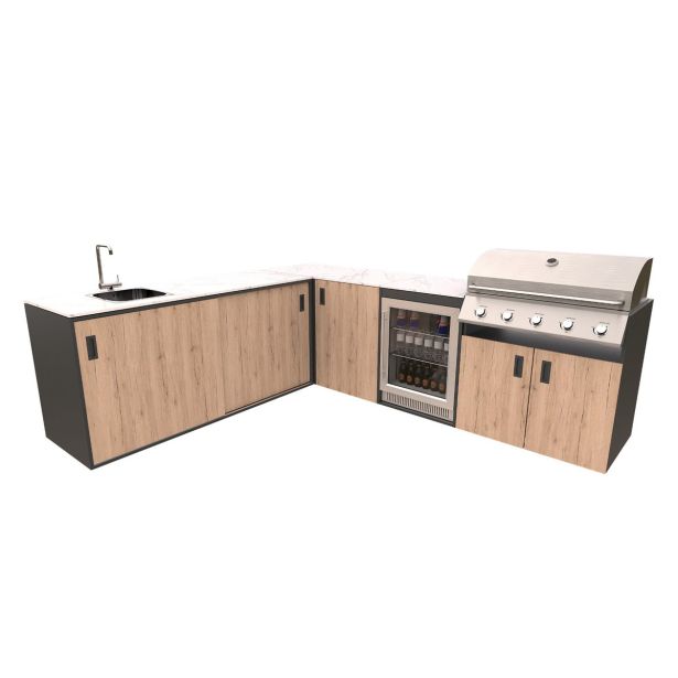 LETNA KUHINJA BELLANO PISA HRAST RUSTIK L 2434/2804 X 634 X 935 PULT PORCELAN