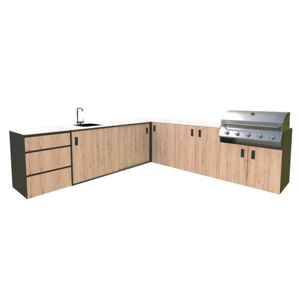 LETNA KUHINJA BELLANO ROMA HRAST RUSTIK L 3070/3068X634X935 PULT PORCELAN