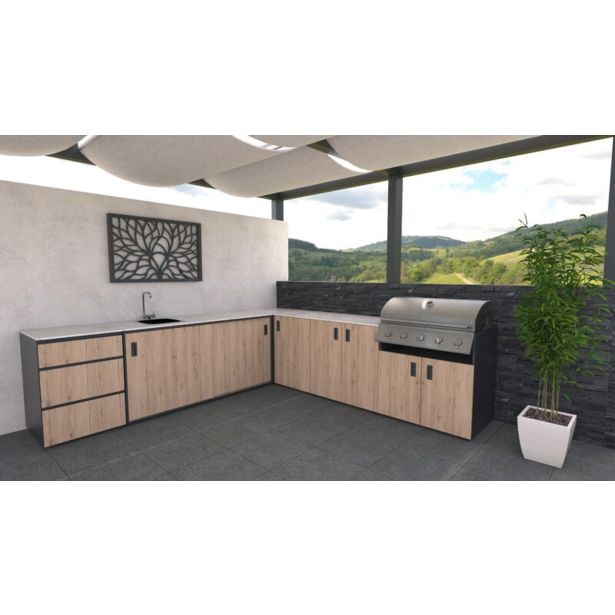 LETNA KUHINJA BELLANO ROMA HRAST RUSTIK L 3070/3068X634X935 PULT PORCELAN