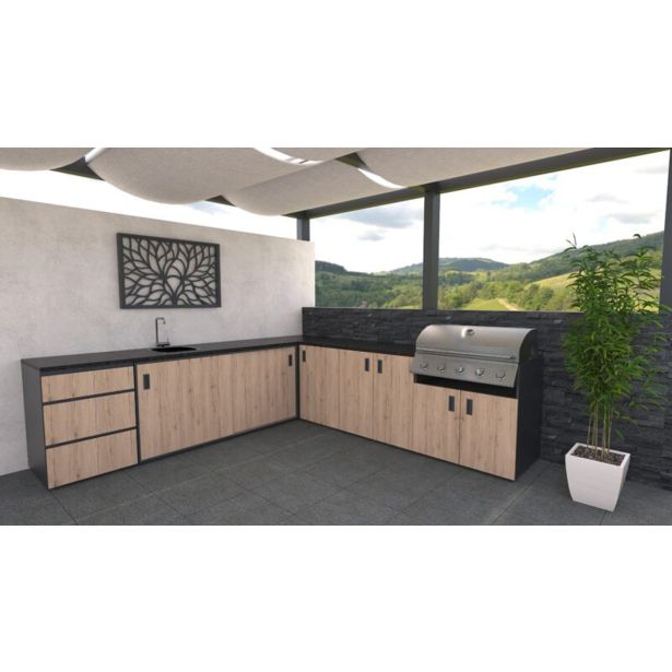 LETNA KUHINJA BELLANO ROMA HRAST RUSTIK L 3070/3068X634X950 PULT GRANIT