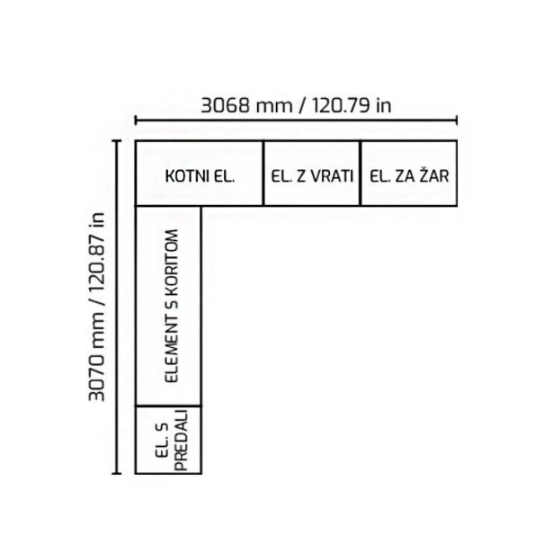 LETNA KUHINJA BELLANO ROMA HRAST RUSTIK L 3070/3068X634X950 PULT GRANIT