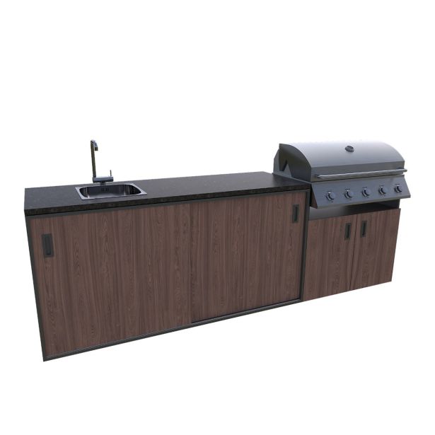 LETNA KUHINJA BELLANO VENICE AMERIŠKI OREH 2700X634X950 PULT GRANIT
