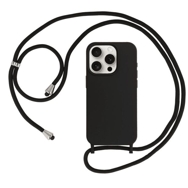 LIQUID SILIKONSKI OVITEK ZA IPHONE 15 PRO MAX - ČRN Z VRVICO
