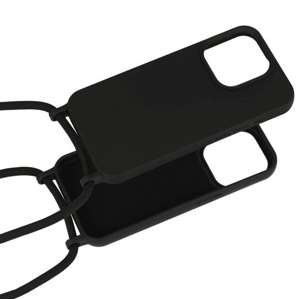 LIQUID SILIKONSKI OVITEK ZA IPHONE 15 PRO MAX - ČRN Z VRVICO
