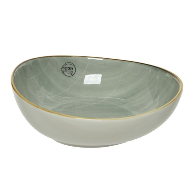 SERVIRNA SKLEDA DECORIS LIST 23.3X21.5X9.3CM ZELEN/MODER PORCELAN