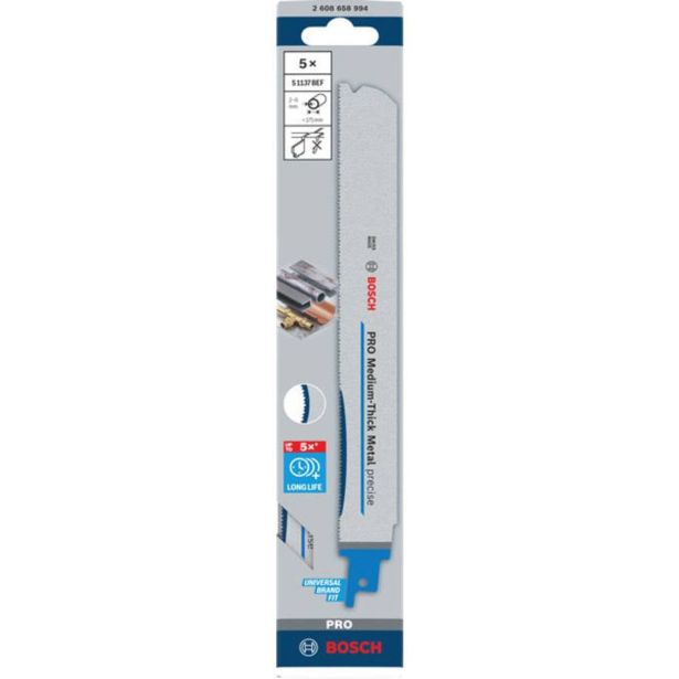 LIST SABLJASTE ŽAGE BOSCH PRO MTM PRECISE S1137BEF 1.1X25X225MM, 5KOS/ZAV