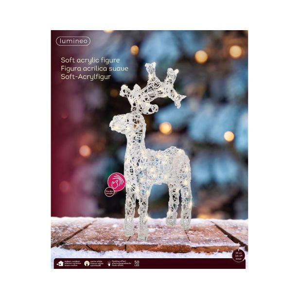 LUČKE DECORIS JELENČEK 36.5X12X61 CM BEL Z LED LUČKAMI 50 L