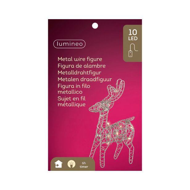 LUČKE DECORIS JELENČEK 5X12X21 CM SREBRN Z LED LUČKAMI 10 L