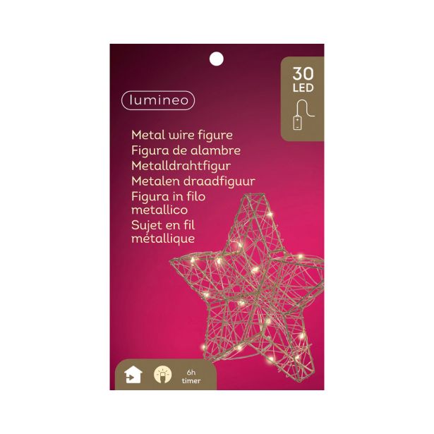 LUČKE DECORIS ZVEZDA 5X30X30 CM ZLATA Z LED LUČKAMI 30 L