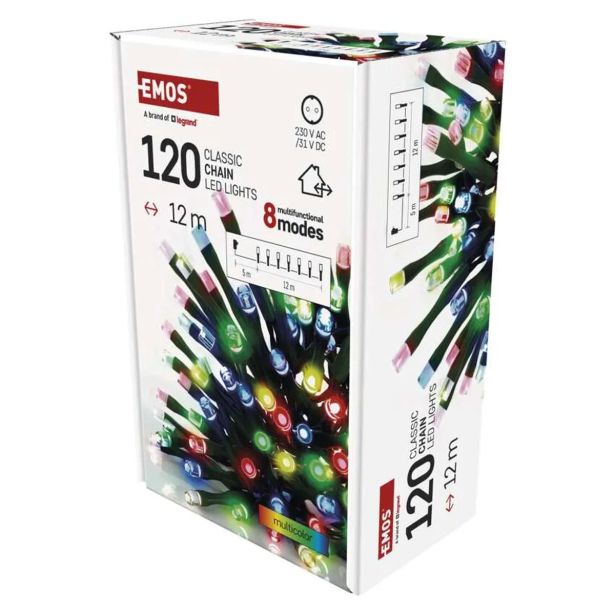 LUČKE EMOS LED 12 M ZUN./NOTR. MULTICOLOR, PROGR., ČAS.