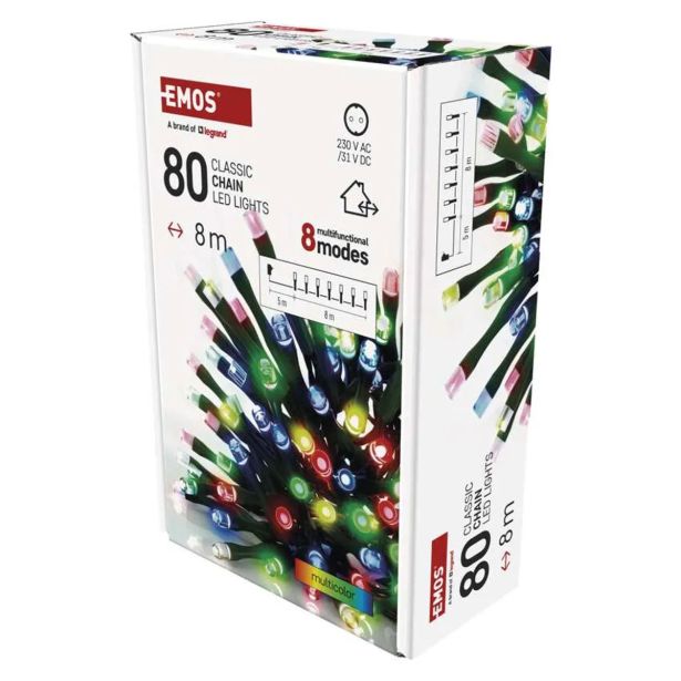 LUČKE EMOS LED 8 M MULTICOLOR ZUNANJA/NOTRANJA,ČASOVNIK