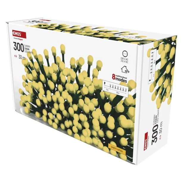 LUČKE EMOS LED KROGLICE 30M ZUN/NOT TOPLA BELA, PROGR., ČAS.