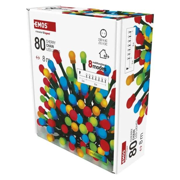LUČKE EMOS LED KROGLICE 8M ZUN./NOT. MULTICOLOR, PROGR., ČAS.