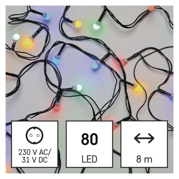 LUČKE EMOS LED KROGLICE 8M ZUN./NOT. MULTICOLOR, PROGR., ČAS.