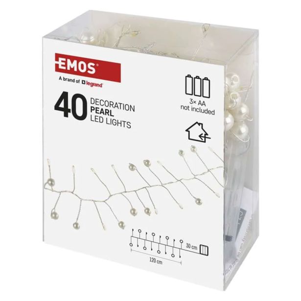 LUČKE EMOS LED Z BISERI NOTRANJE TOPLO BELA, ČASOVNIK 1.2M