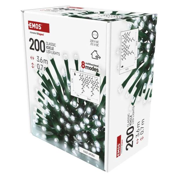 LUČKE EMOS LED ZAVESA 3.6 M HL. BELA ZUNANJA/NOTRANJA