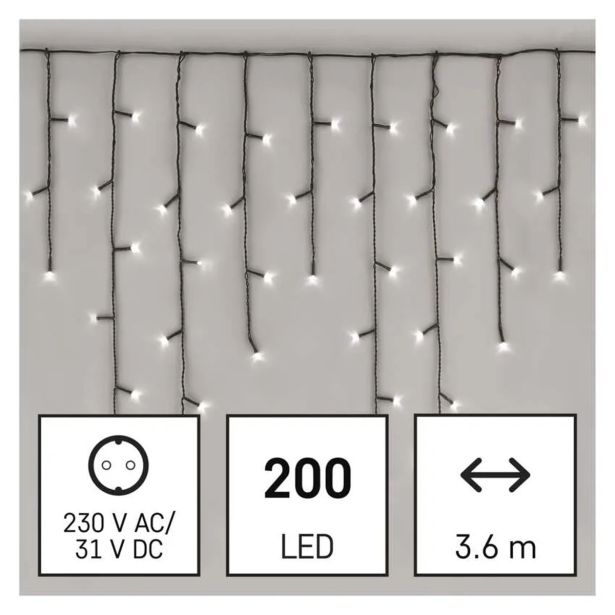 LUČKE EMOS LED ZAVESA 3.6 M HL. BELA ZUNANJA/NOTRANJA
