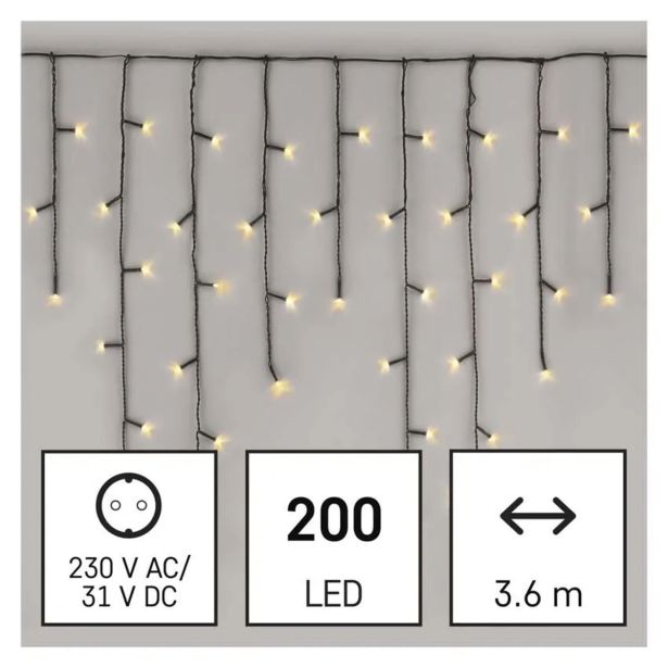 LUČKE EMOS LED ZAVESA 3.6M, ČASOVNIK ZUN./NOT. TOPLA BELA