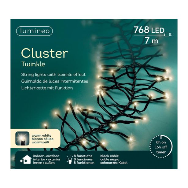 LUČKE LUMINEO CLUSTER 768L, TOPLO BEL Č 700 CM, 8 FUNK., UTRIP.