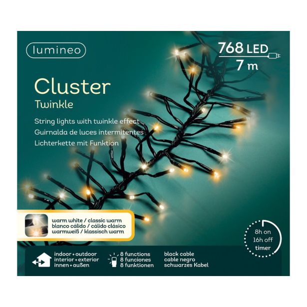 LUČKE LUMINEO CLUSTER 768L, TOPLO BEL Č 700 CM, 8 FUNK., UTRIP.