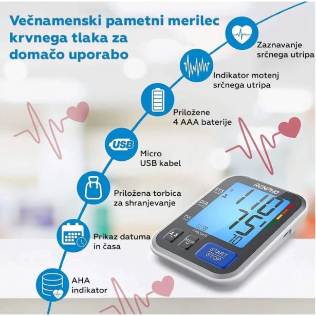 MERILNIK KRVNEGA TLAKA RENPHO PEU-TMB-1872-T-WH