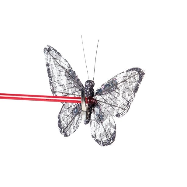 OKRASEK ZA JELKO GLOSSTYLE METULJ SIVI NA ŠČIPALKI 16 CM