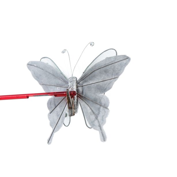 OKRASEK ZA JELKO GLOSSTYLE METULJ SREBRNI NA ŠČIPAL KI 15 CM