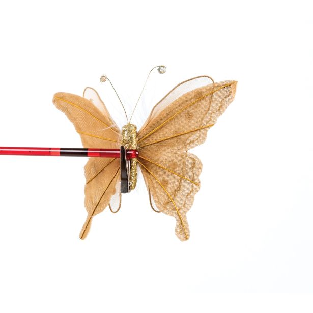 OKRASEK ZA JELKO GLOSSTYLE METULJ ZLATI NA ŠČIPALKI 15 CM