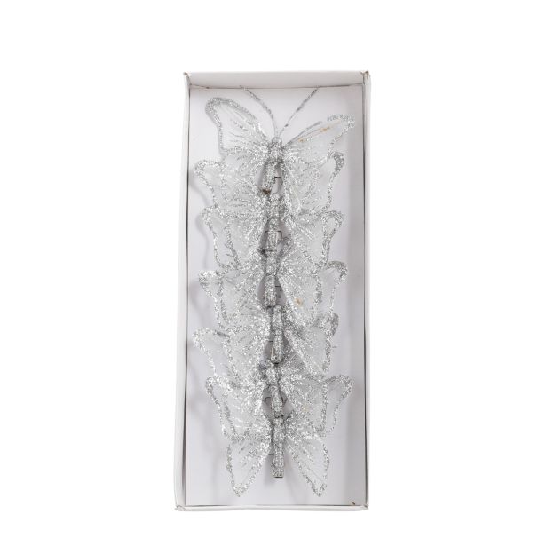 OKRASEK ZA JELKO HOUSE OF SEASONS METULJI 10 CM 6/1 SREBRNI