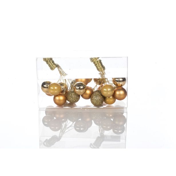 OKRASEK ZA JELKO GLOSSTYLE MINI BUNKICE NA ŽICI 20MM 2/1 ZLATE