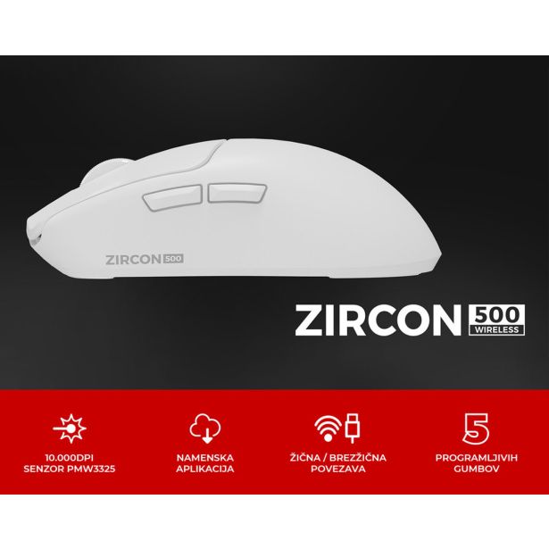 MIŠKA/KAZALNIK GENESIS ZIRCON 500 BREZŽIČNA GAMING-PISARNA 10.000DPI