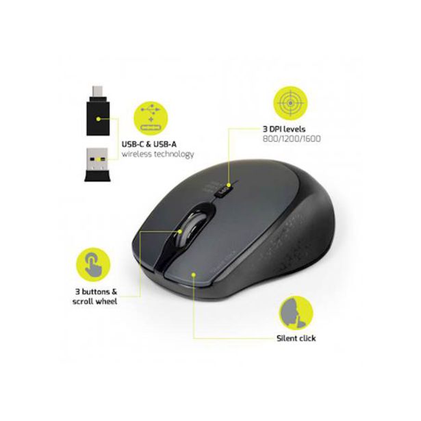 MIŠKA PORT BREZŽIČNA, USB-A & USB-C, TIHA, ČRNA