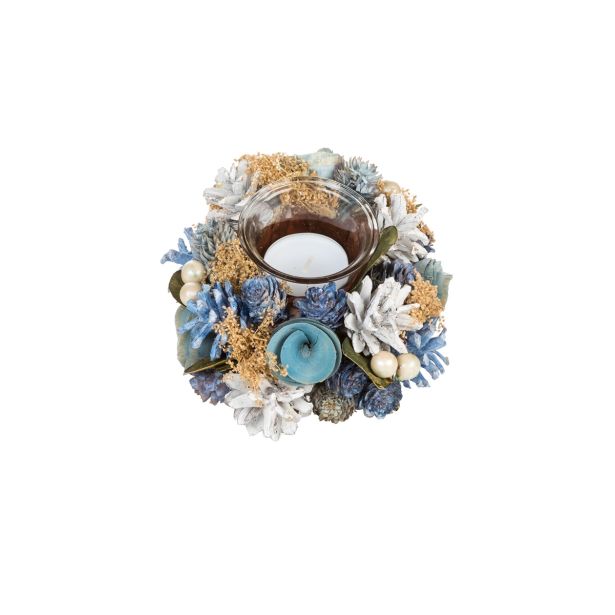 DEKORACIJA GLOSSTYLE MODRA S STEKLENIM KOZARČKOM FI 18 CM