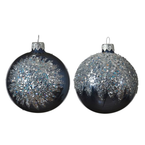 STEKLENA BUNKA MODRA S SREBRNIM DEKORJEM FI 80 MM