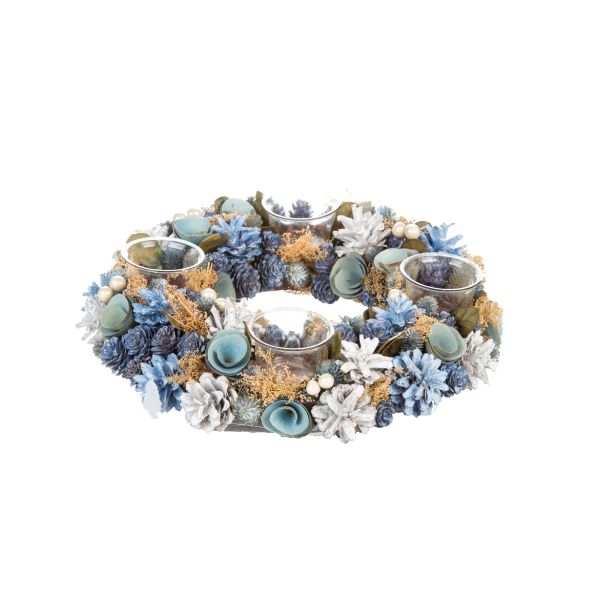 VENČEK GLOSSTYLE MODRI ADVENTNI S 4 KOZARČKI PREMERA 32 CM