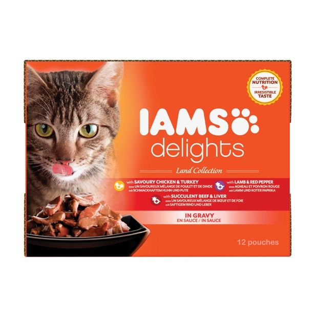 MOKRA HRANA ZA MAČKA IAMS MULTIBOX, 4 OKUS LAND OMAKA, 12X 85G