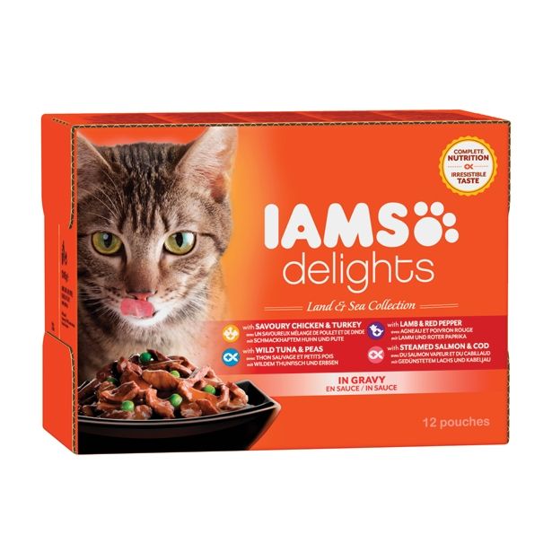 MOKRA HRANA ZA MAČKA IAMS MULTIBOX, 4 OKUS LAND-SEA OMAKA, 12X 85G