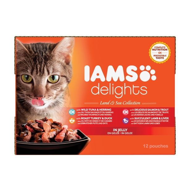 MOKRA HRANA ZA MAČKA IAMS MULTIBOX, 4 OKUS LAND-SEA ŽELE, 12X 85G