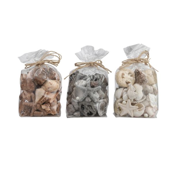 DEKORACIJA MICA MORSKA,VREČKA 9X12X16CM ŠKOLJKE,JEŽKI,MOR.ZVEZDE