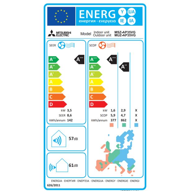 KLIMATSKA NAPRAVA MITSUBISHI MSZ-AP35VGK / MUZ-AP35VG 3.5KW, NOTR+ZUN ENOTA