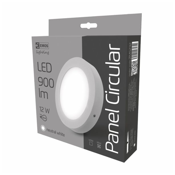 LED PANEL EMOS 12W NW SREBRNI, OKROGLI NADGRADNI