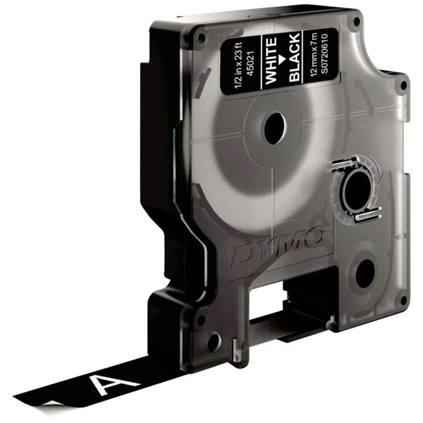 NALEPKE IN TRAKOVI DYMO D1 TRAK 12 MM BELA NA ČRNI, 45021