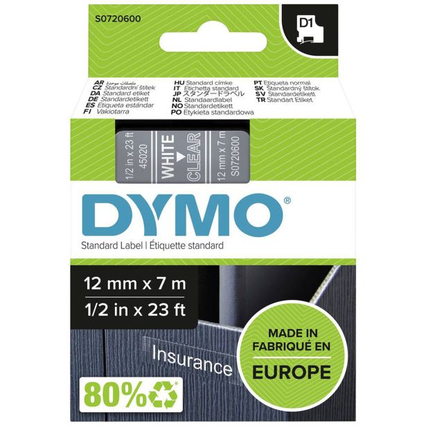 NALEPKE IN TRAKOVI DYMO D1 TRAK 12 MM BELA NA PROZORNI, 45020